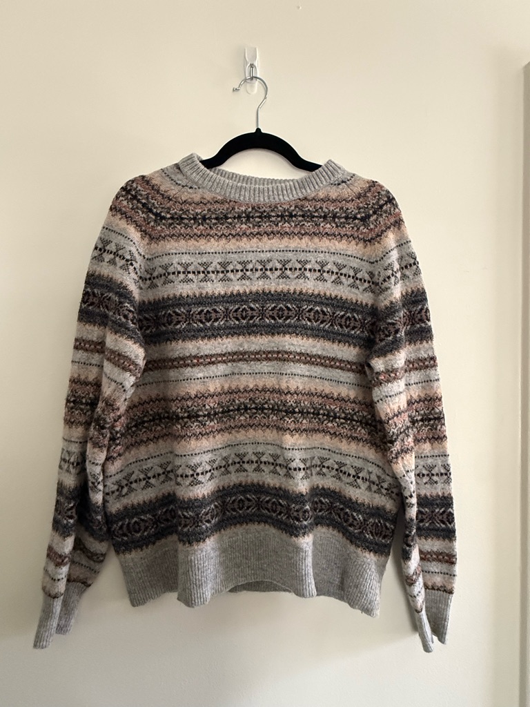 J. Crew Fair Isle Crewneck Sweater In Gray, Brown, Cream